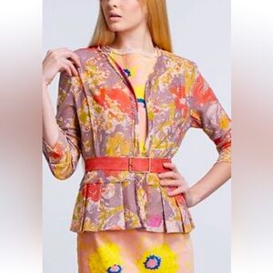 Anthropologie X Gregory Smoky Lilies Lace Peplum open front jacket. Sz 12. Nice!
